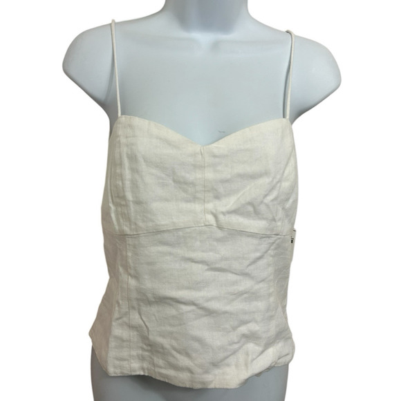 Old Navy White Bustier Linen Blend Tank Top Sz M Smocked Back Blouse New - Picture 3 of 7